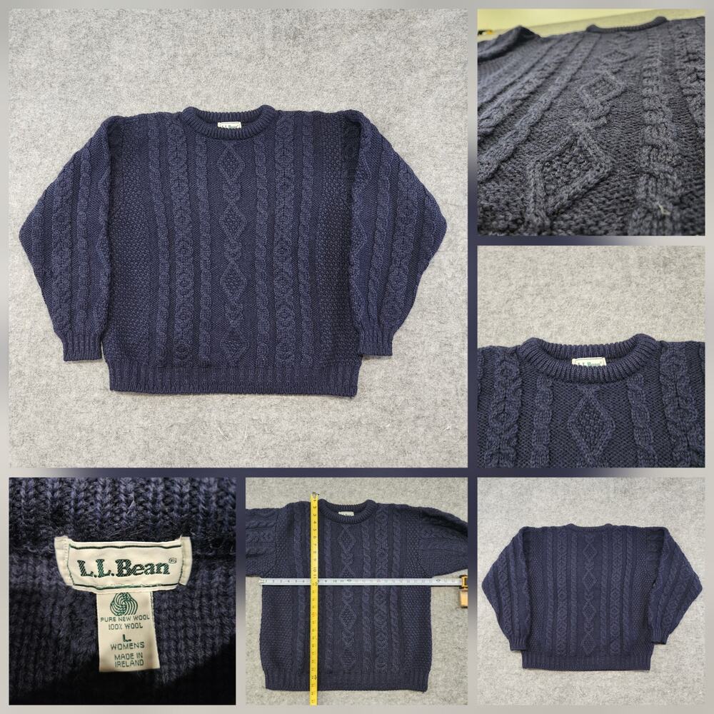 L.L. Bean Women's Navy Cable Knit Crewneck Sweater